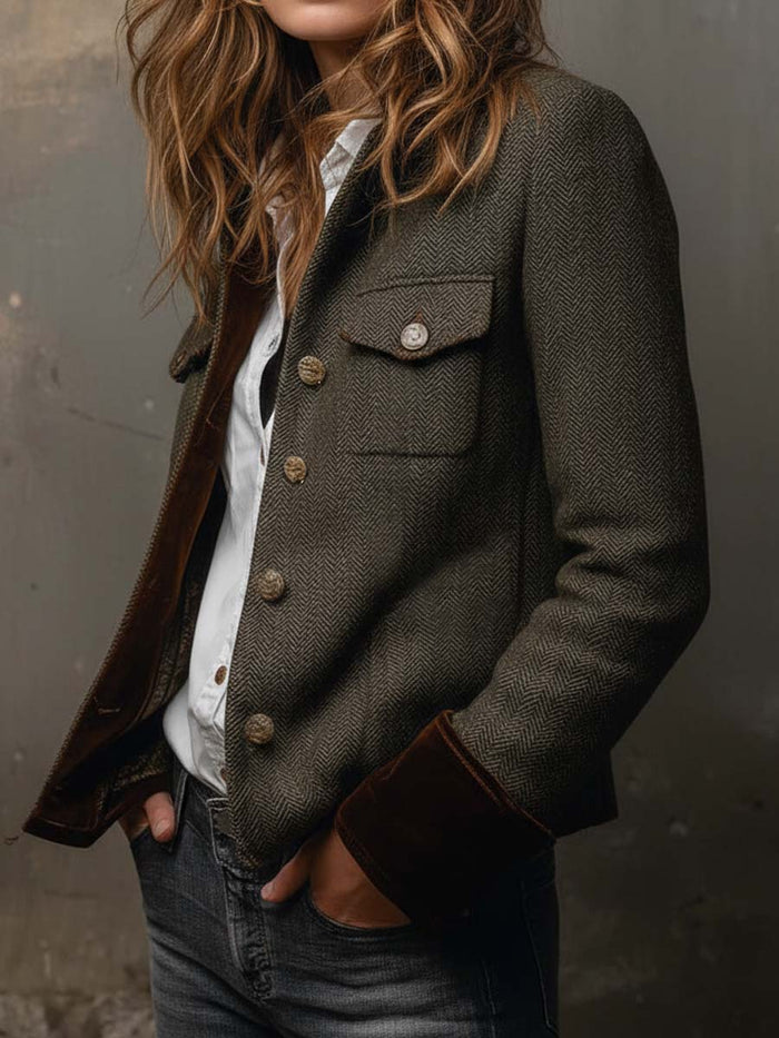Honorina | Blazer Vintage de Espiga con Ribetes en Contraste