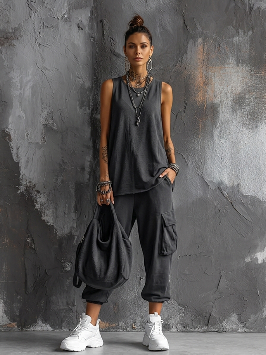 Patricia | Conjunto de Top sin Mangas y Pantalón Jogger Cargo