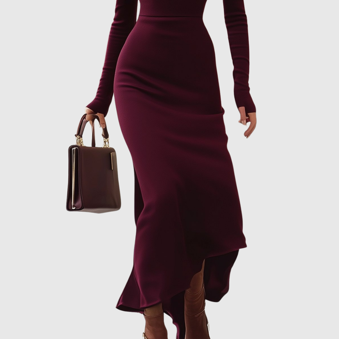 Natalia | Vestido de Cuello Alto Burdeos