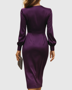 Teresa | Vestido Midi Cruzado Satinado Ciruela Oscuro