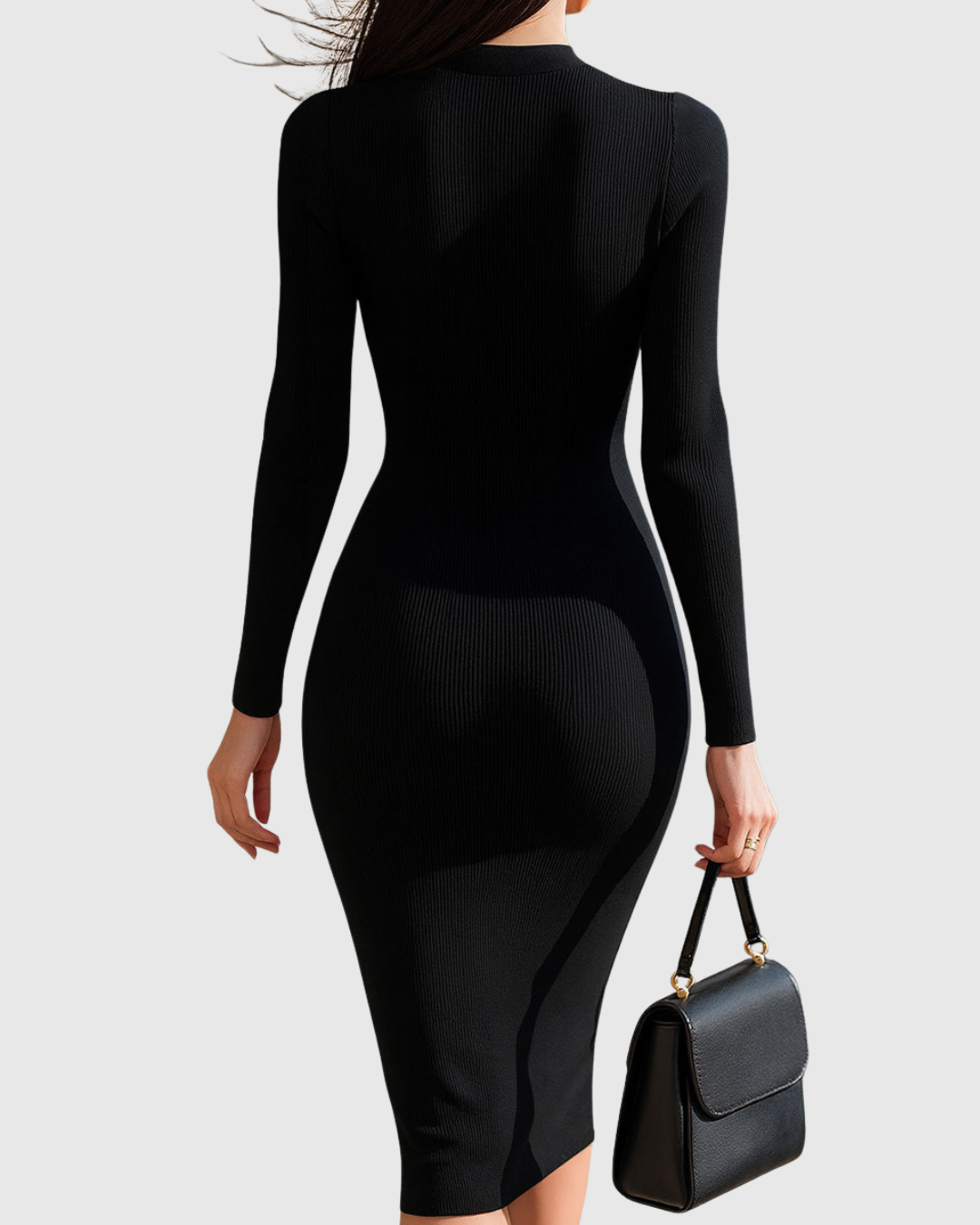 Begoña | Vestido Midi de Punto Canalé con Cremallera Frontal