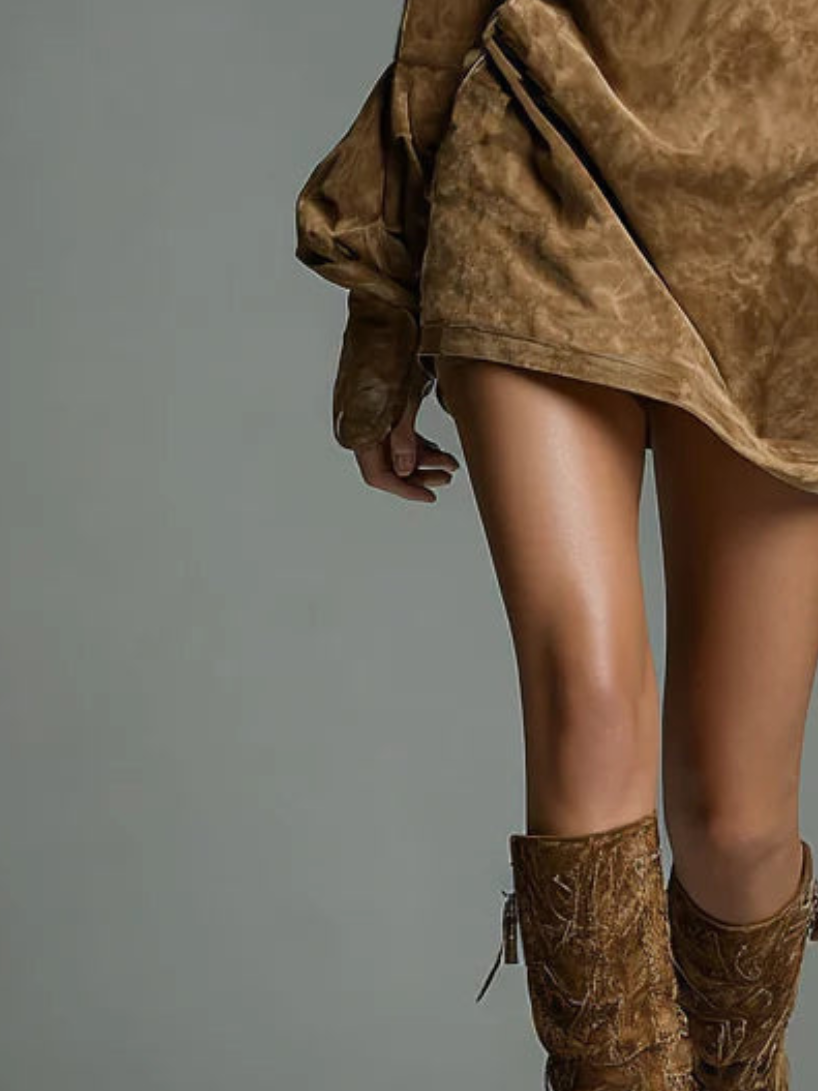 Elvira | Vestido de Ante con Cuello Alto