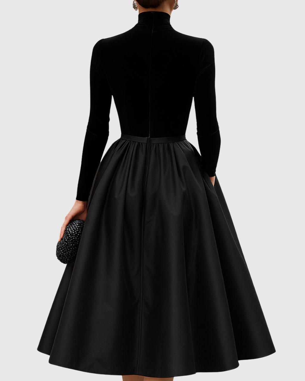 Jimena | Vestido Midi Elegante de Terciopelo y Satén Negro