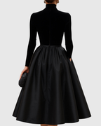 Jimena | Vestido Midi Elegante de Terciopelo y Satén Negro