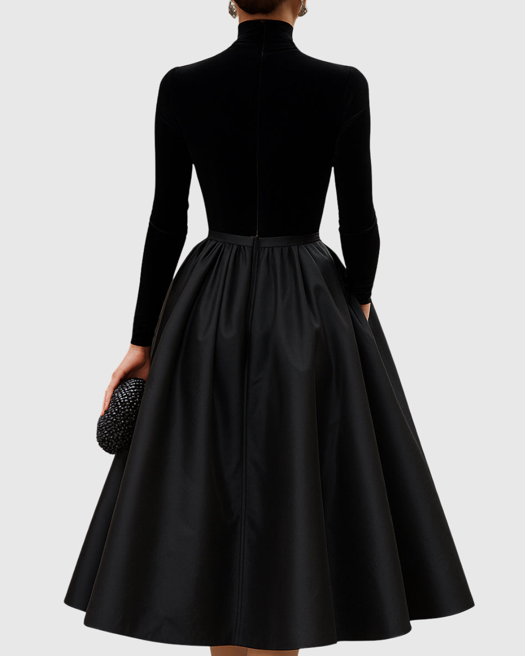 Jimena | Vestido Midi Elegante de Terciopelo y Satén Negro