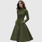 Celia | Vestido Evasé de Cuello Alto y Manga Larga