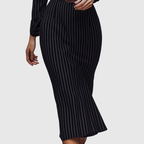 Silvia | Vestido Camisero Negro de Raya Diplomática