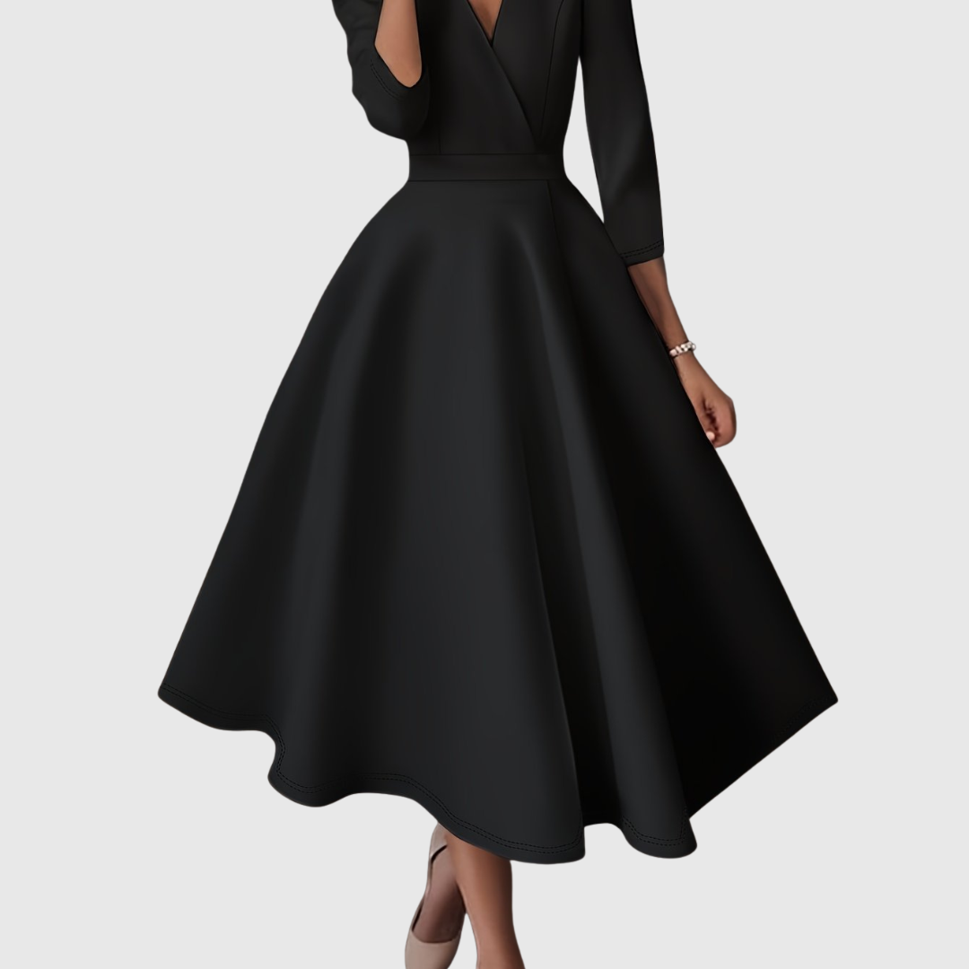 Blanca | Vestido Midi Entallado de Talle Alto con Detalles Románticos