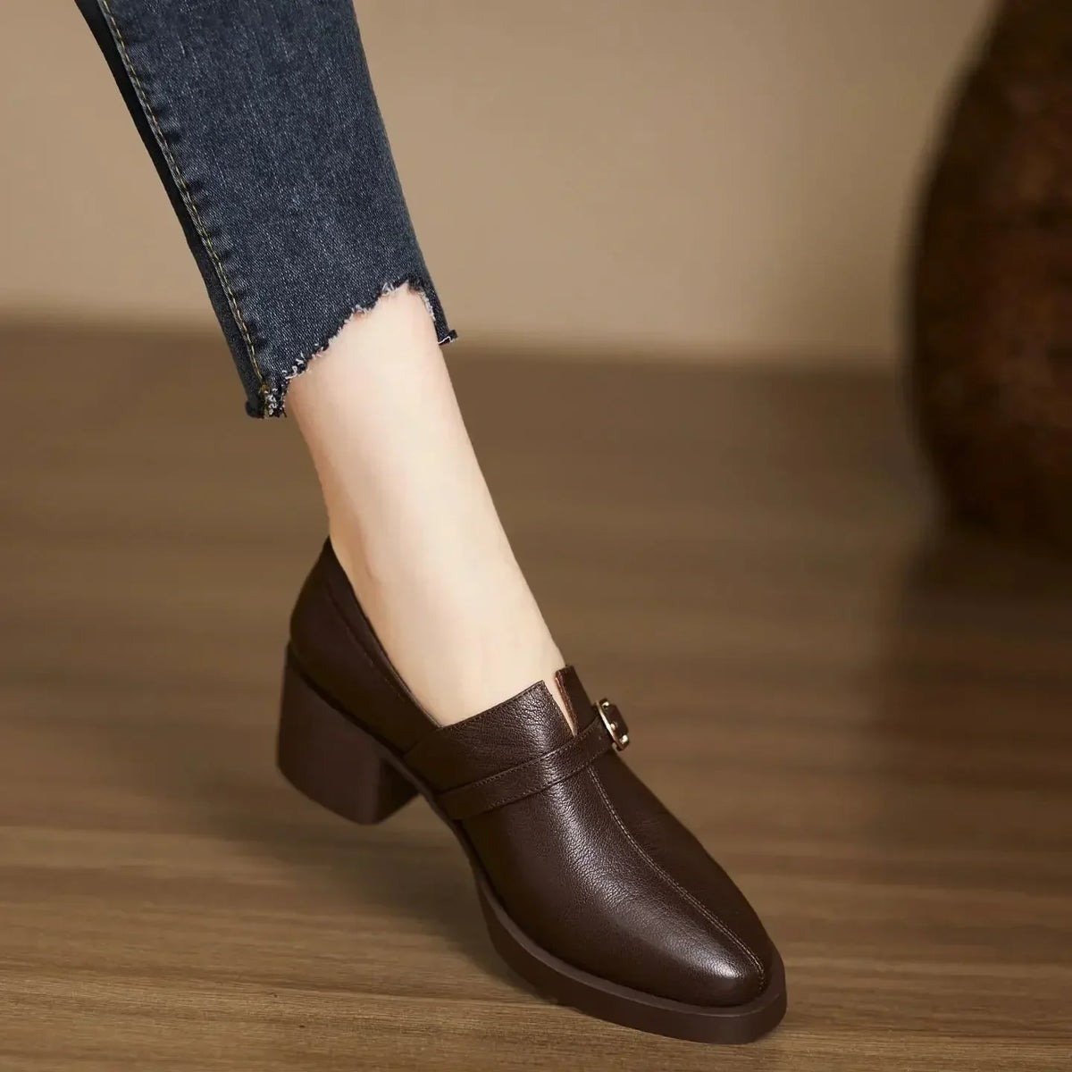 Celina | Zapatos de Tacón Ancho de Piel