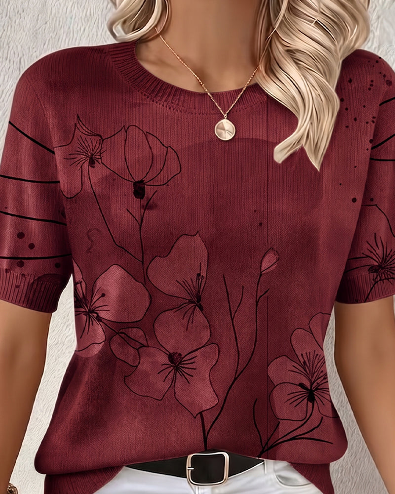 Blusa estampada de manga corta y cuello redondo