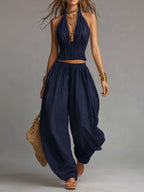 Lucía | Conjunto de Top Halter y Pantalón Ancho de Algodón y Lino