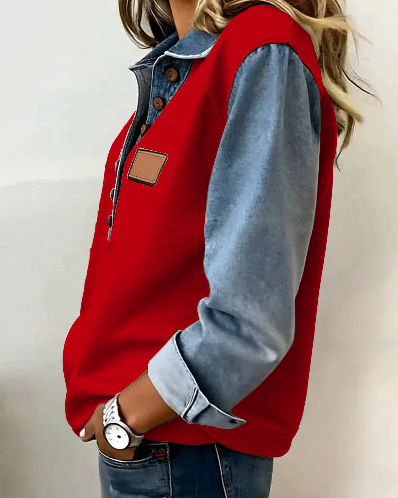 Long-sleeved elegant sweater with denim