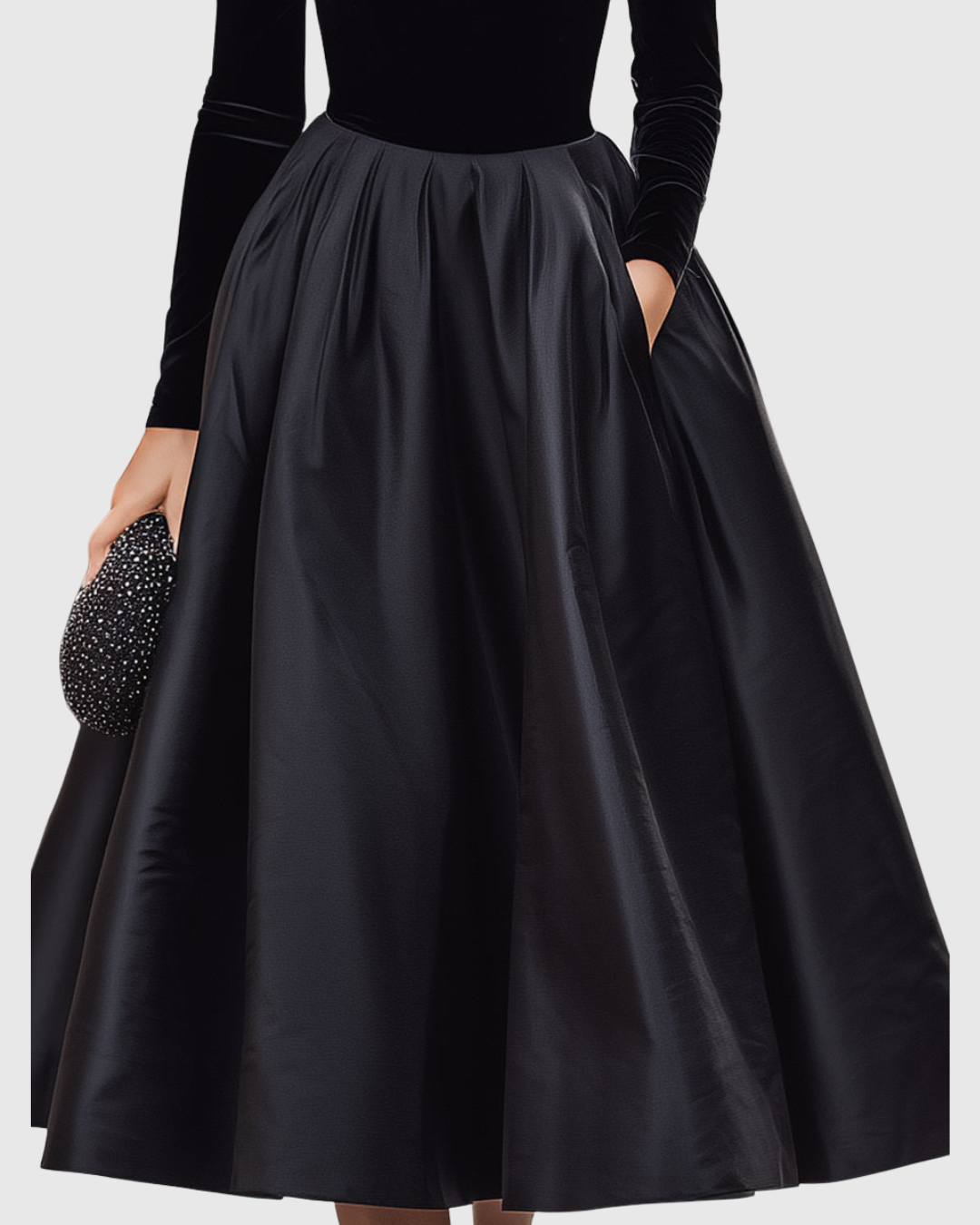 Jimena | Vestido Midi Elegante de Terciopelo y Satén Negro