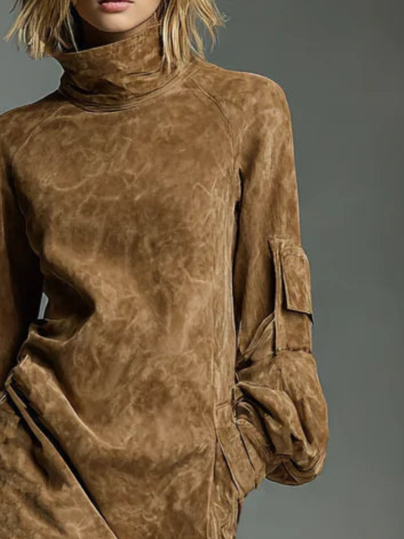 Elvira | Vestido de Ante con Cuello Alto