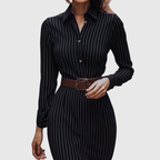 Silvia | Vestido Camisero Negro de Raya Diplomática