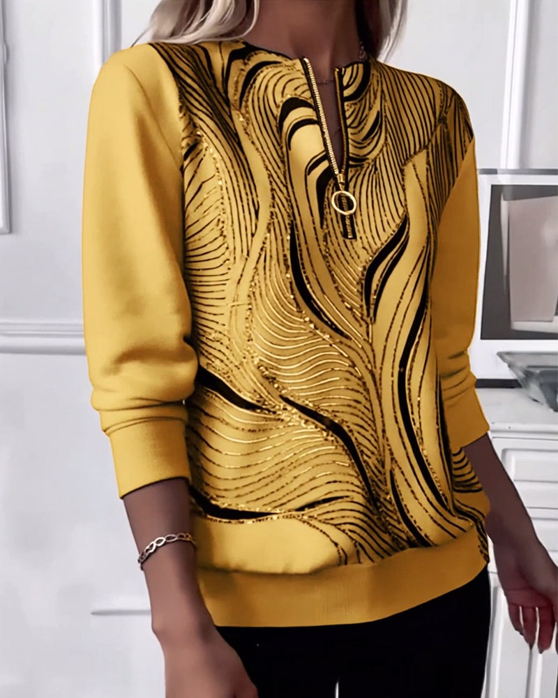 Printed casual zip-up sweater