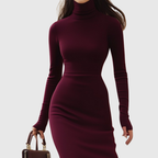 Natalia | Vestido de Cuello Alto Burdeos