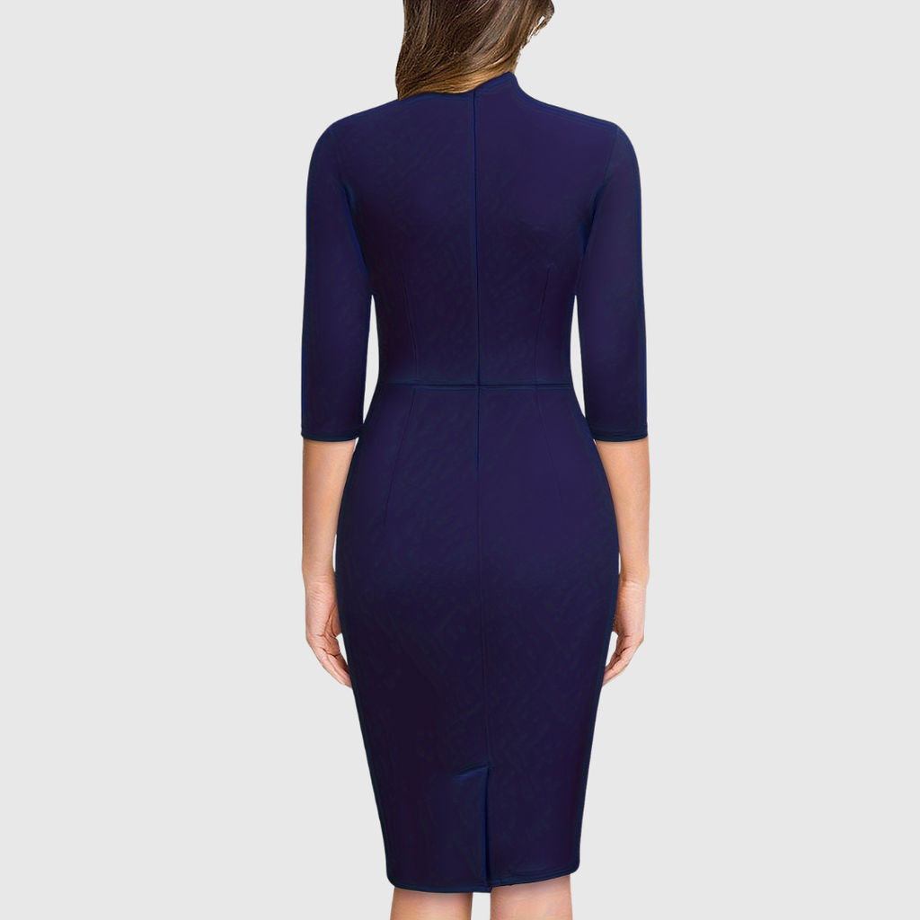 Rocío | Vestido Tubo con Manga Tres Cuartos y Lazo al Cuello