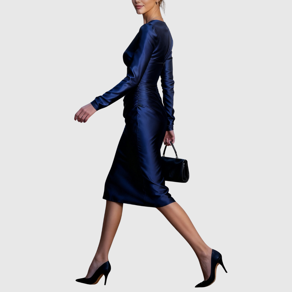 Paloma | Vestido de Noche de Satén Azul Medianoche