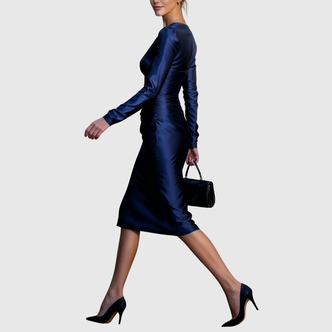 Paloma | Vestido de Noche de Satén Azul Medianoche
