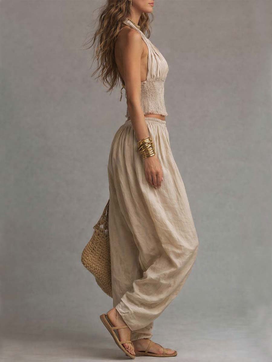 Lucía | Conjunto de Top Halter y Pantalón Ancho de Algodón y Lino