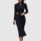 Silvia | Vestido Camisero Negro de Raya Diplomática