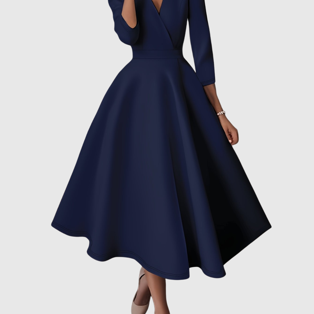 Blanca | Vestido Midi Entallado de Talle Alto con Detalles Románticos