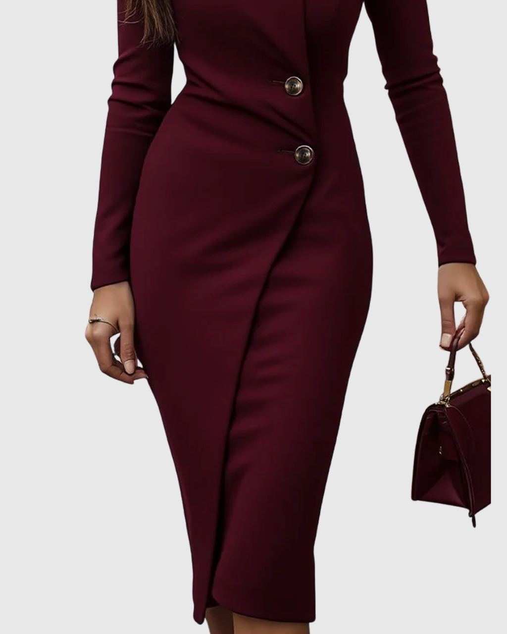 Amparo | Vestido Midi Burdeos Cruzado con Botones