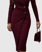 Amparo | Vestido Midi Burdeos Cruzado con Botones