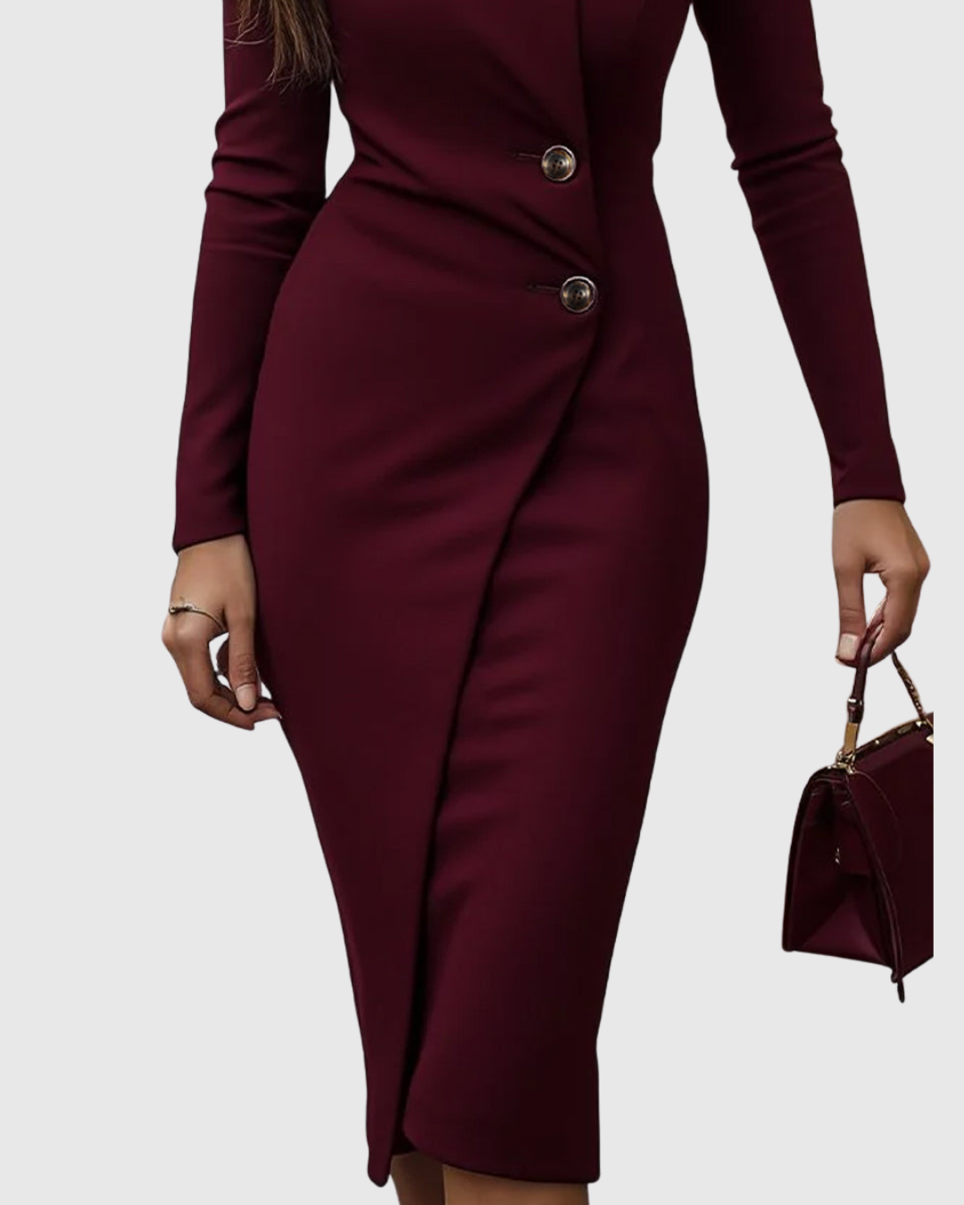 Amparo | Vestido Midi Burdeos Cruzado con Botones