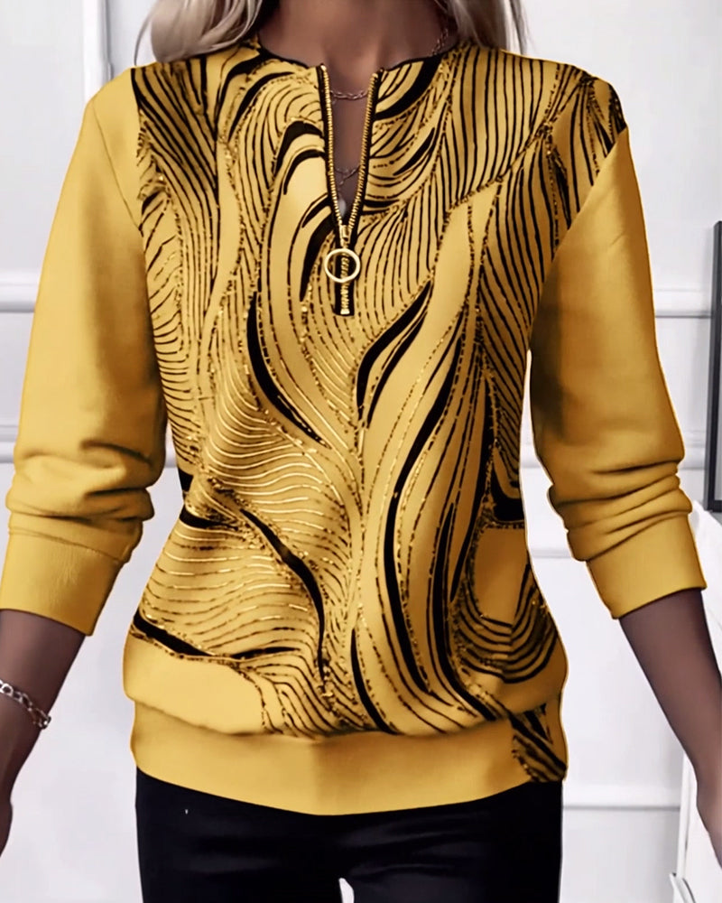 Printed casual zip-up sweater