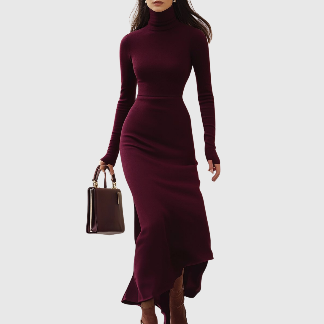 Natalia | Vestido de Cuello Alto Burdeos