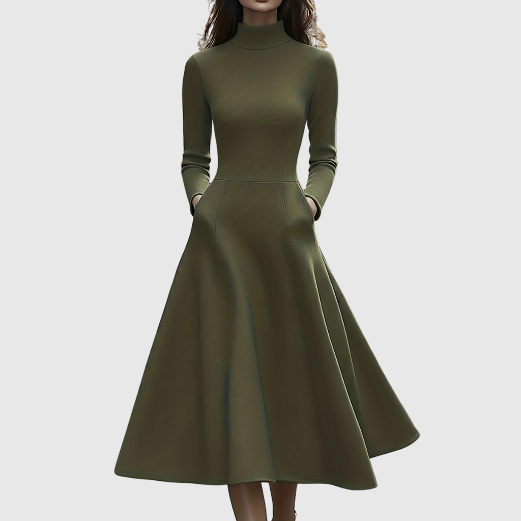 Celia | Vestido Evasé de Cuello Alto y Manga Larga