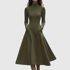 Celia | Vestido Evasé de Cuello Alto y Manga Larga