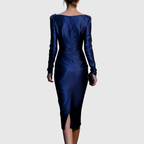 Paloma | Vestido de Noche de Satén Azul Medianoche
