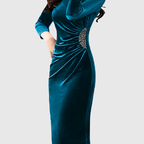 Ángela | Vestido de Terciopelo Fruncido con Abertura