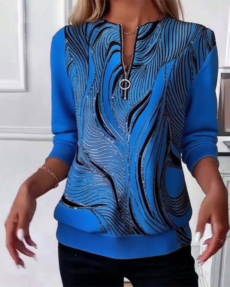 Printed casual zip-up sweater