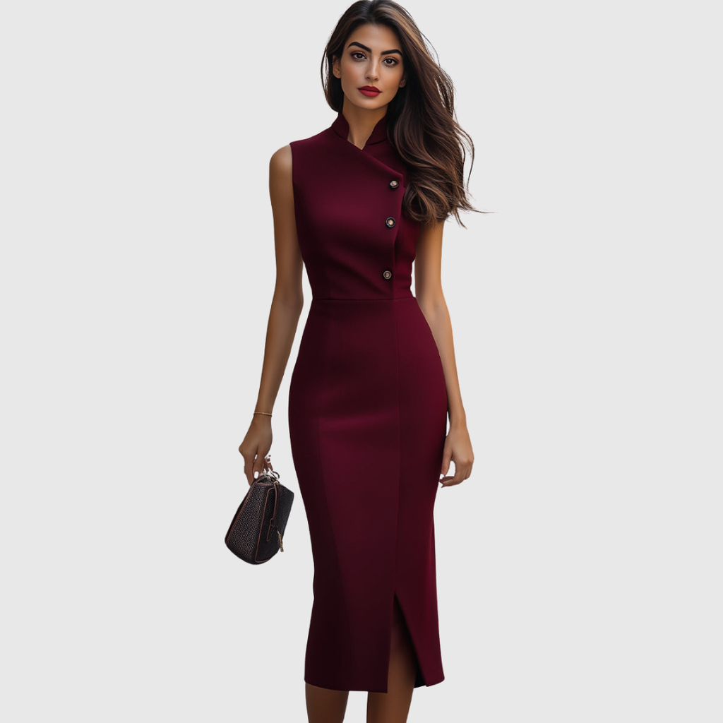 Cayetana | Vestido Midi sin Mangas Burdeos
