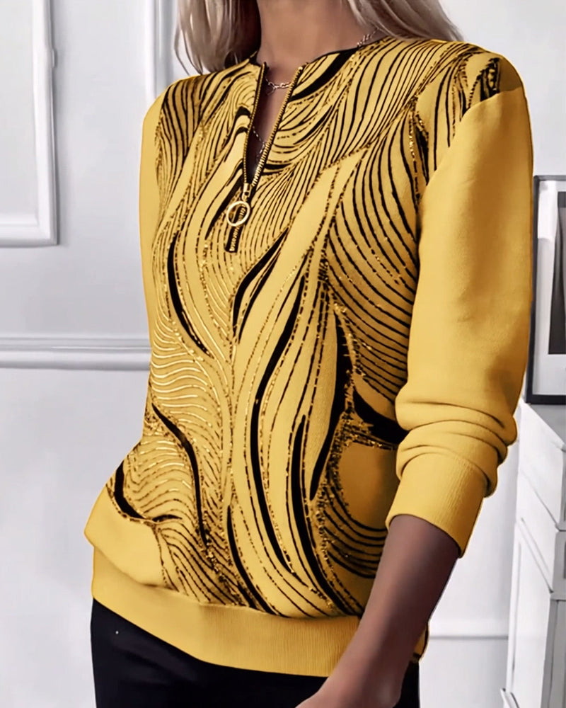 Printed casual zip-up sweater