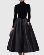Jimena | Vestido Midi Elegante de Terciopelo y Satén Negro