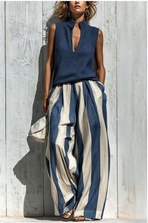 Alba | Conjunto de Top Sin Mangas y Pantalón Ancho de Rayas