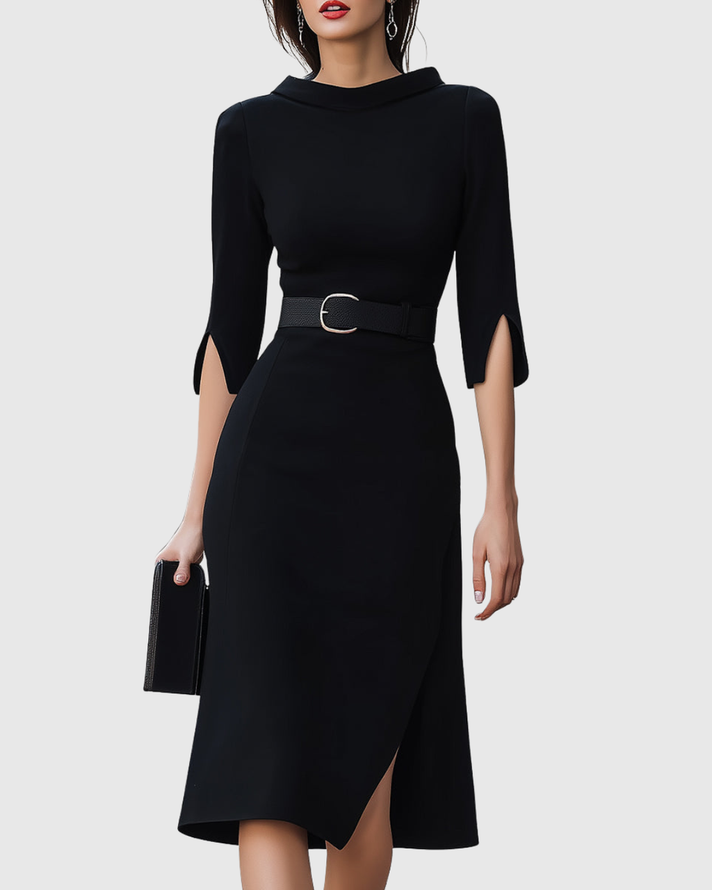 Cristina | Vestido Midi Negro Clásico