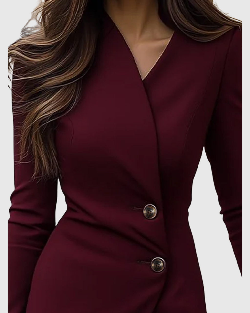 Amparo | Vestido Midi Burdeos Cruzado con Botones