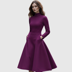Celia | Vestido Evasé de Cuello Alto y Manga Larga