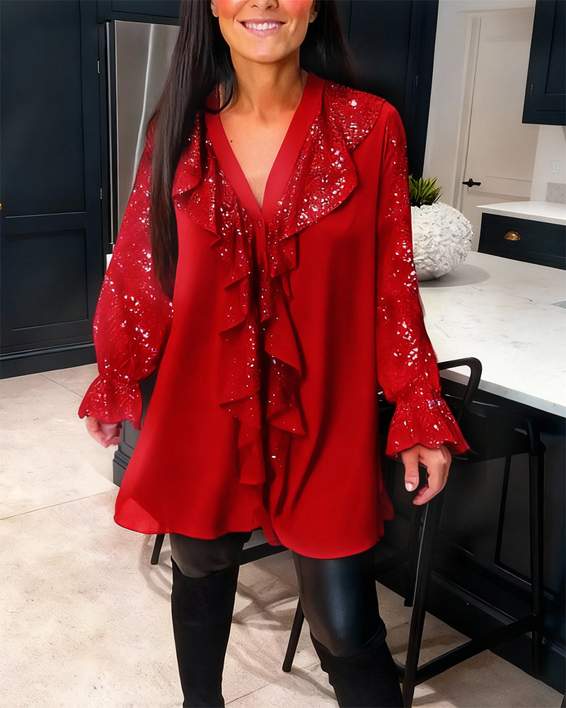 Blusa amplia lisa con volantes