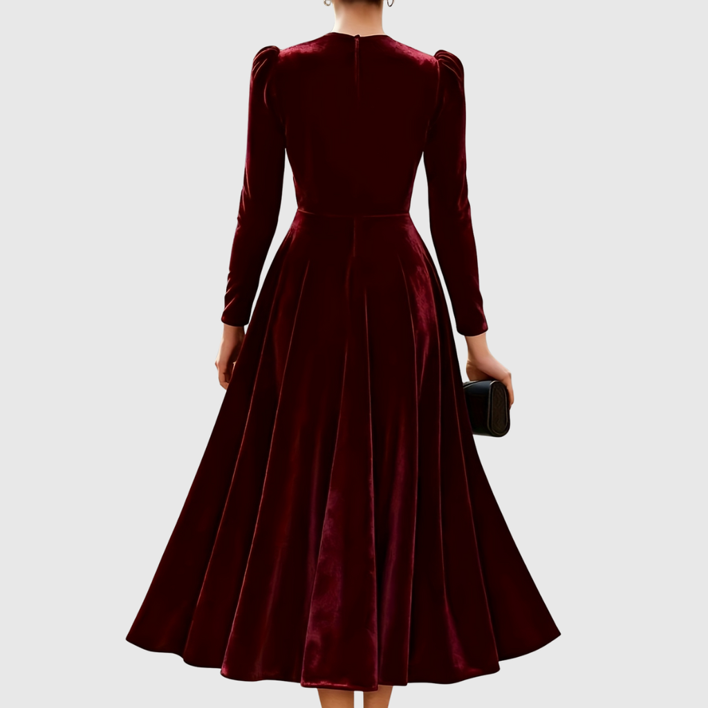 Macarena | Vestido Elegante de Invitada Azul Marino y Burdeos