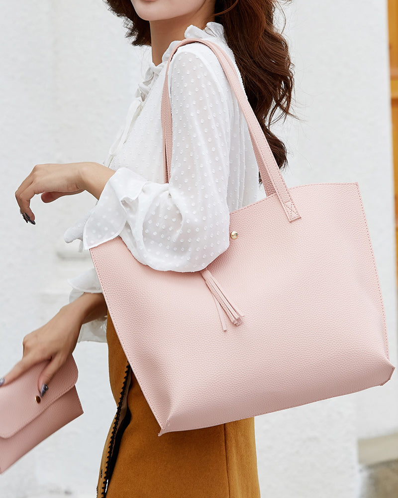 Bolso bandolera de color liso con borlas y gran capacidad