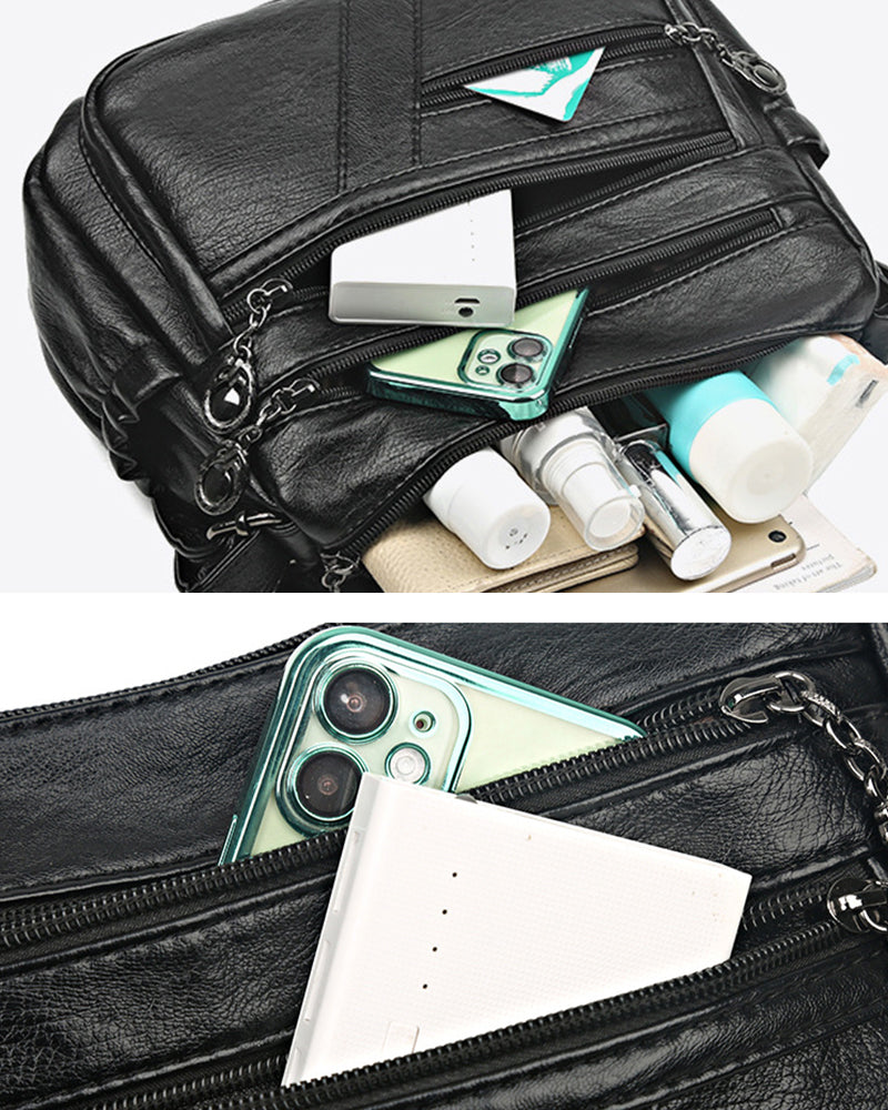 Soft leather crossbody bag with multiple pockets