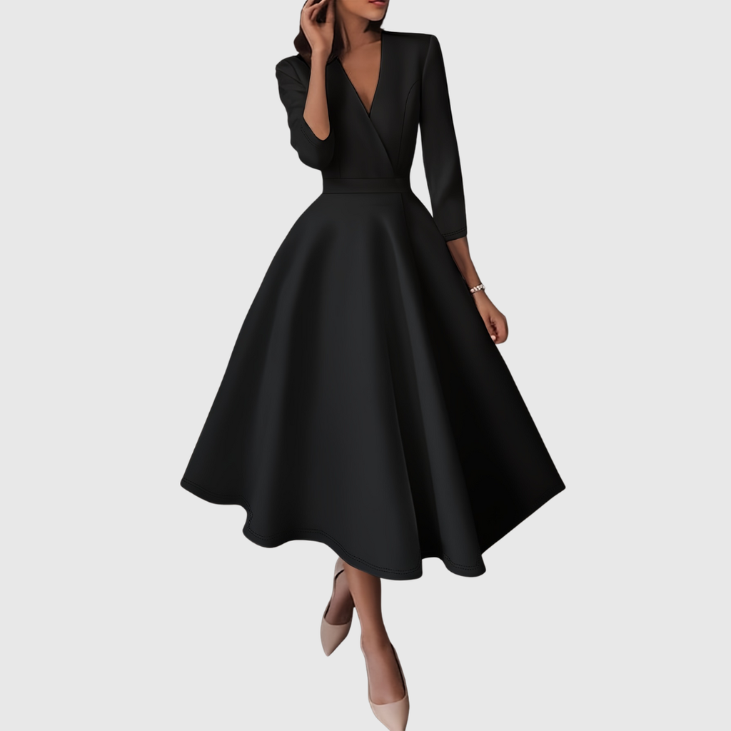 Blanca | Vestido Midi Entallado de Talle Alto con Detalles Románticos
