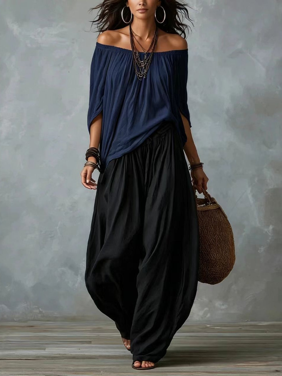 Luisa | Conjunto de Top con Hombros Descubiertos y Pantalón Ancho
